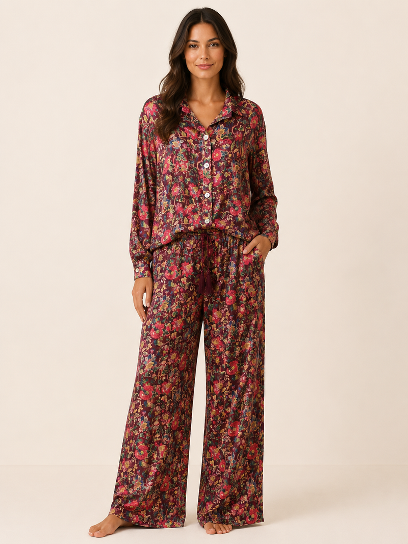 Velvet Co-ord Set - Maroon Rose