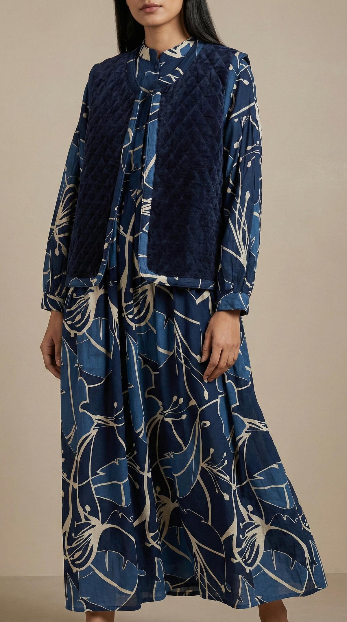 Velvet Vest Set - Indigo