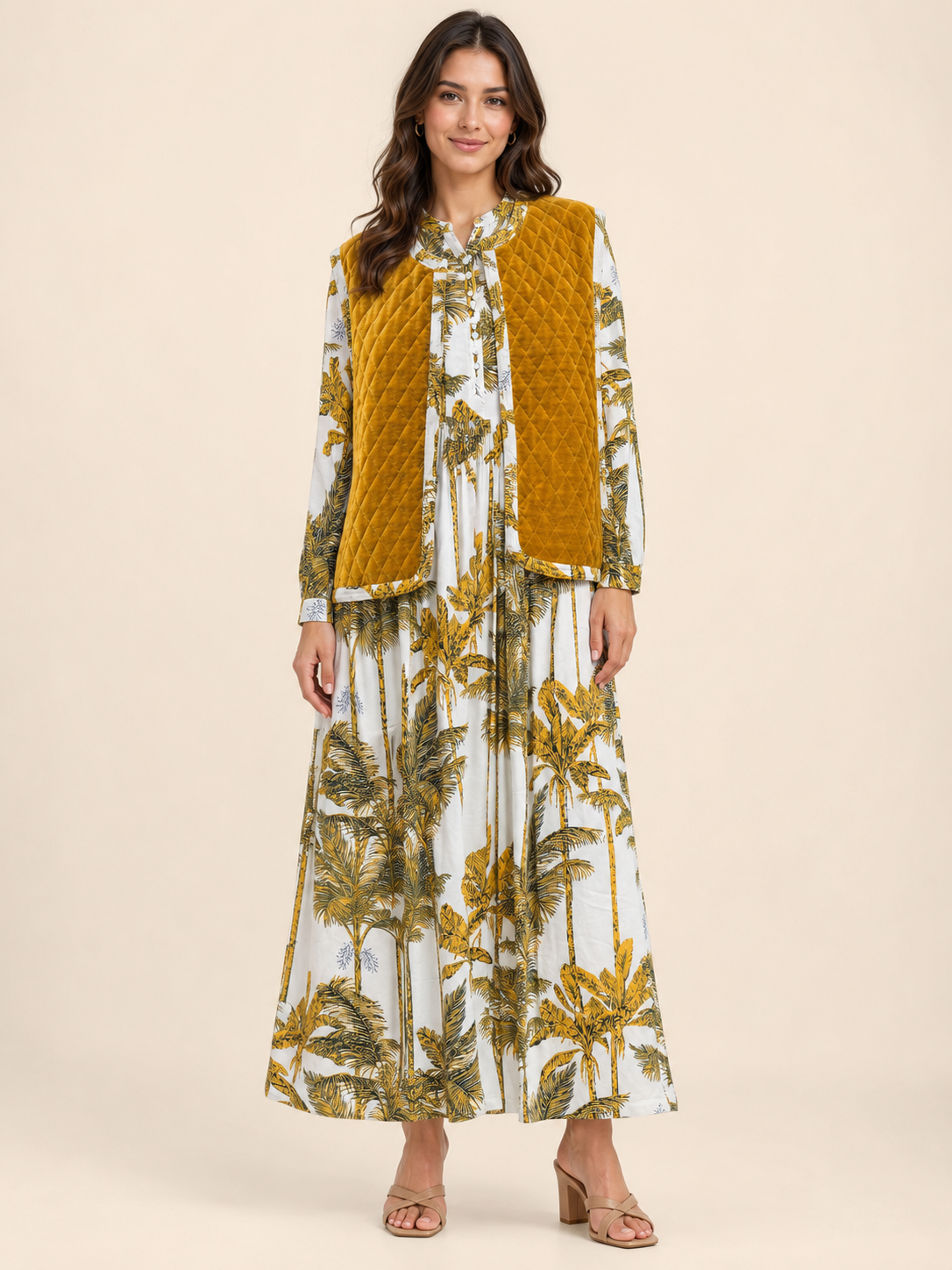 Velvet Vest Set - Mustard