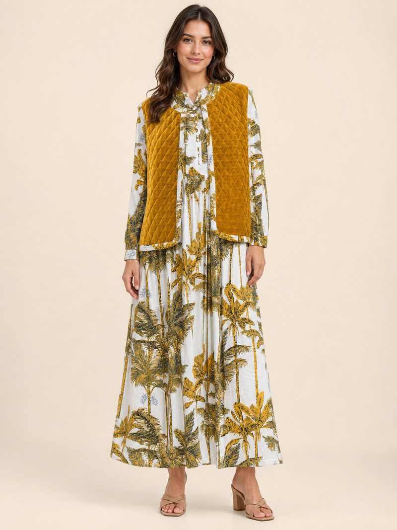 Velvet Vest Set - Mustard