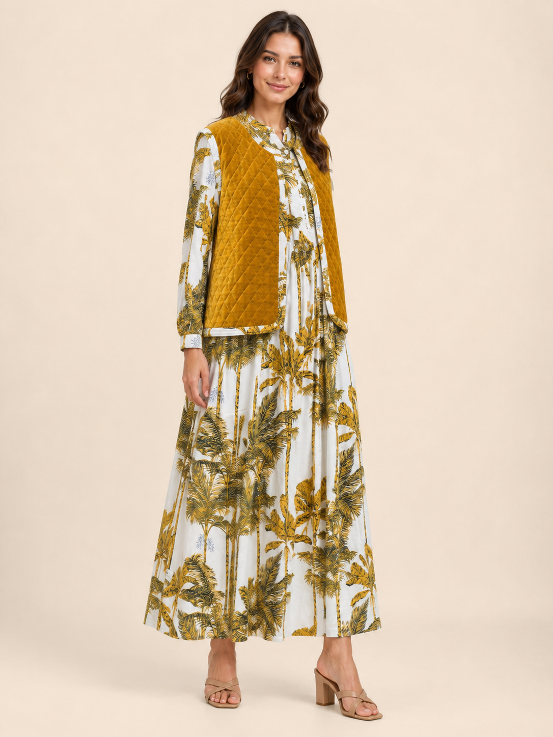Velvet Vest Set - Mustard