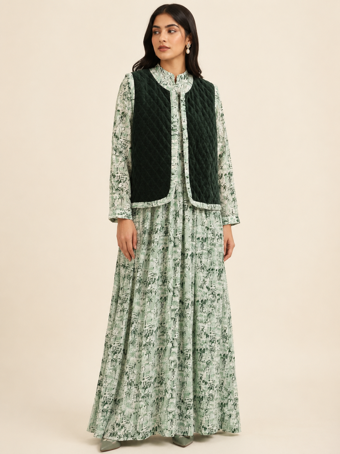 Velvet Vest Set - Sage