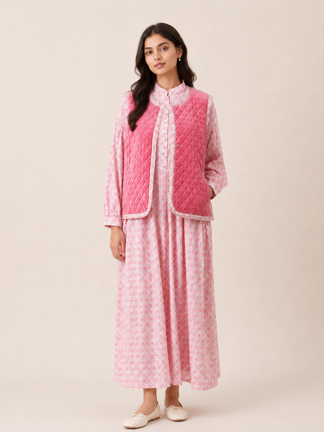 Velvet Vest Set - Rose
