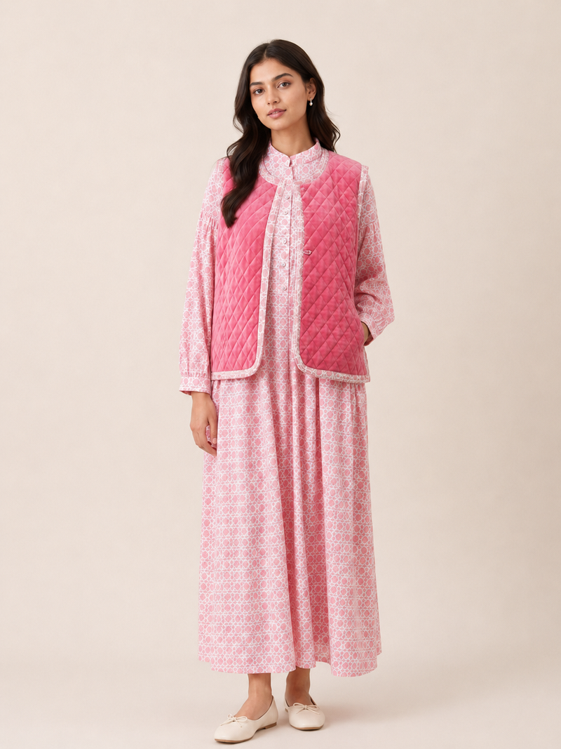 Velvet Vest Set - Rose