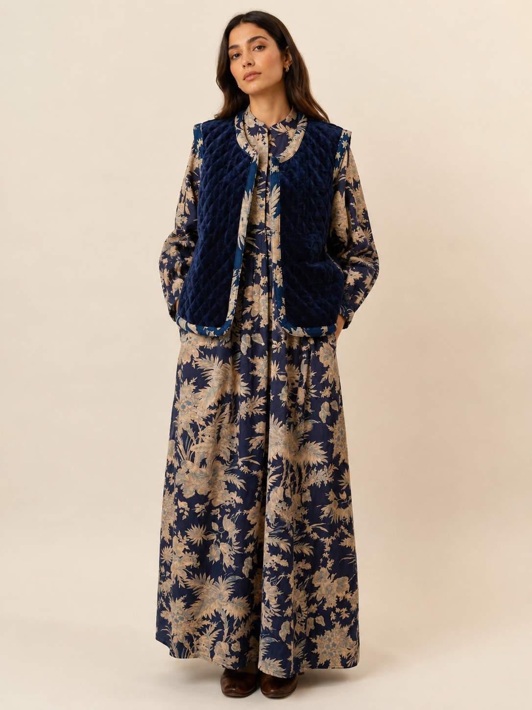 Velvet Vest Set - Navy