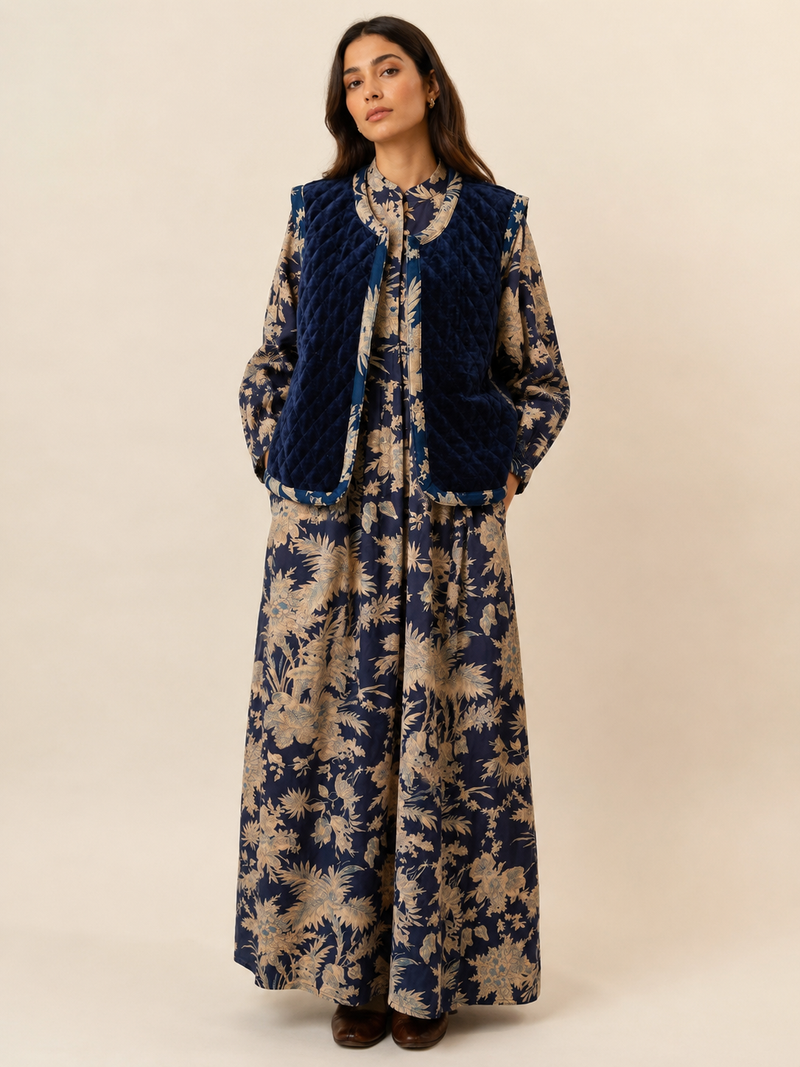 Velvet Vest Set - Navy